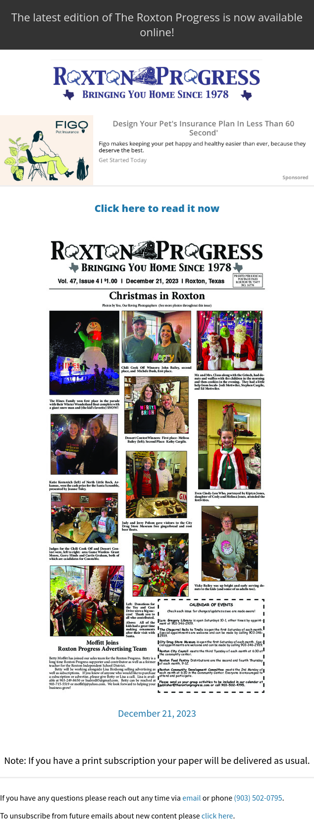 Roxton Progress Newspaper Sponsorships Paved