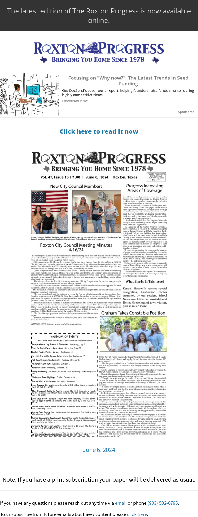 Roxton Progress Newspaper Sponsorships Paved